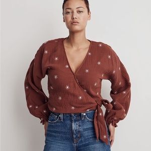 Madewell Embroidered Wrap Top
